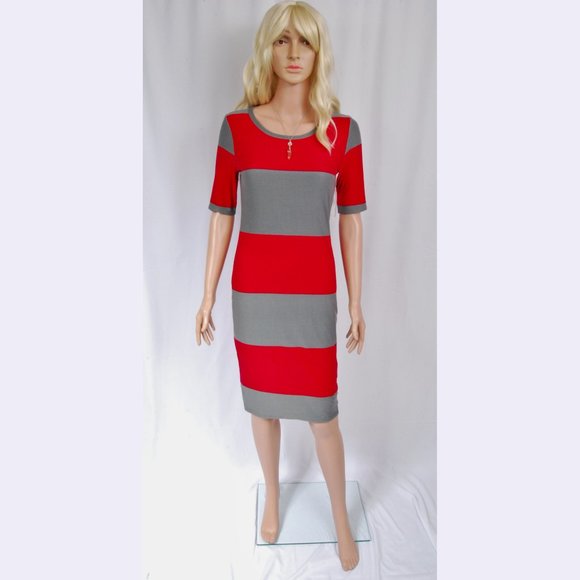 LuLaRoe - Julia Dress Dark Pink & Gray Color Block - Picture 2 of 11